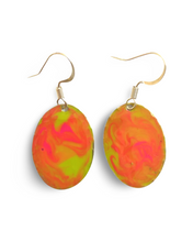 Load image into Gallery viewer, Yellow Orange Marble Mini Oval Lures of Love Earrings
