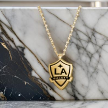 Load image into Gallery viewer, LA Galaxy Shield Pendant w/ black enamel 18&quot; chain length
