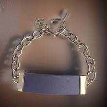 Load image into Gallery viewer, Navy Leather and Chain ID Toggle Bracelet
