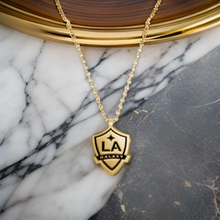 Load image into Gallery viewer, LA Galaxy Shield Pendant w/ black enamel 18&quot; chain length
