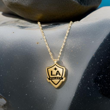 Load image into Gallery viewer, LA Galaxy Shield Pendant w/ black enamel 18&quot; chain length
