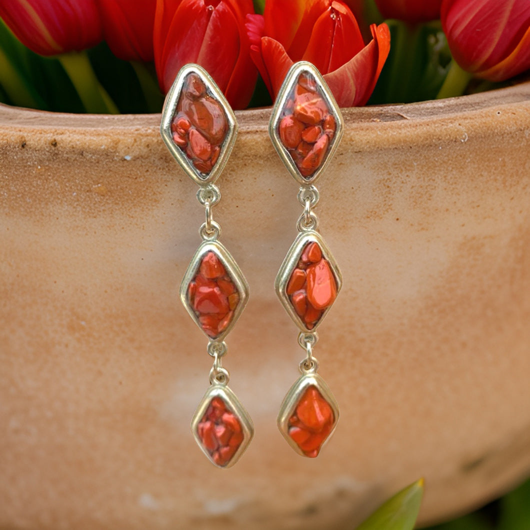 Red Jasper and Silver Tier Drop Earrings by The Urban Charm