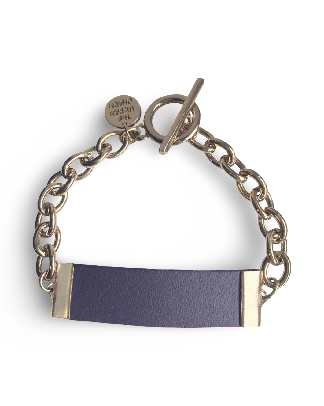 Navy Leather and Chain ID Toggle Bracelet