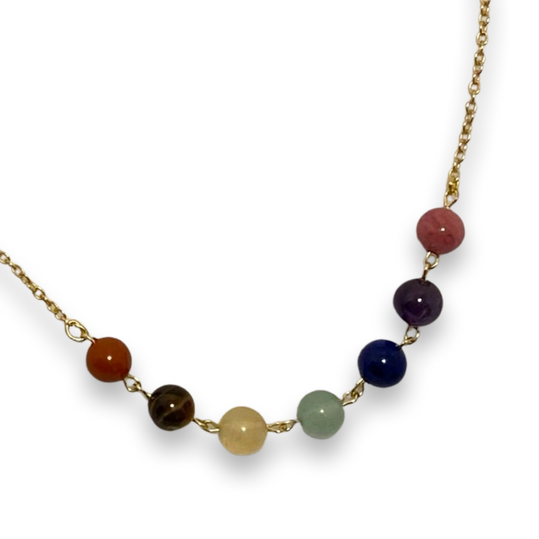 Chakra Balance Necklace with Natural Gemstones and Charm