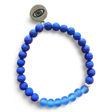 Load image into Gallery viewer, Evil Eye Protection Blue Lava Rock and Frosted Blue Glass Bracelet
