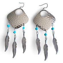 Load image into Gallery viewer, Dream Catcher Earrings with Turquoise Accents and Feathers by The Urban Charm

