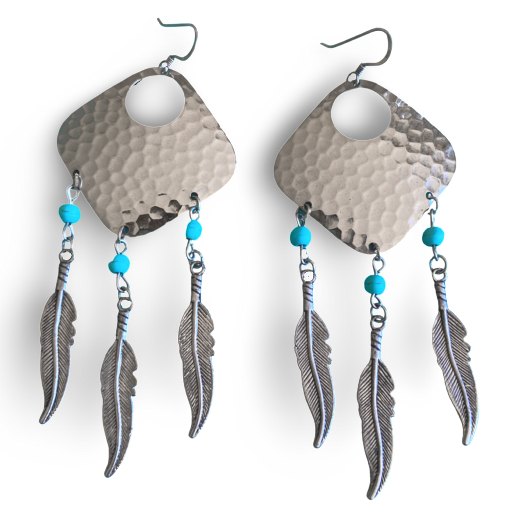 Dream Catcher Earrings with Turquoise Accents and Feathers by The Urban Charm
