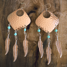 Load image into Gallery viewer, Dream Catcher Earrings with Turquoise Accents and Feathers by The Urban Charm
