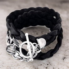 Load image into Gallery viewer, Silver Chain Black Braided Four Wrap Genuine Leather Bracelet by The Urban Charm
