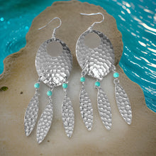 Load image into Gallery viewer, Navette Dream Catcher Earrings with Turquoise Accents and Feathers by The Urban Charm
