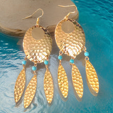 Load image into Gallery viewer, Navette Dream Catcher Earrings with Turquoise Accents and Feathers by The Urban Charm

