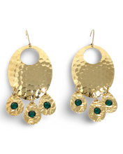 Load image into Gallery viewer, Hammered Emerald Chandelier Earrings
