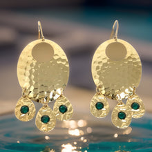 Load image into Gallery viewer, Hammered Emerald Chandelier Earrings
