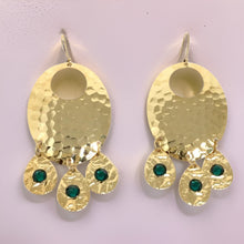 Load image into Gallery viewer, Hammered Emerald Chandelier Earrings
