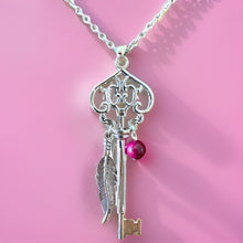 Load image into Gallery viewer, Skeleton Key Necklace with Pink Tiger’s Eye
