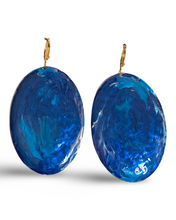 Load image into Gallery viewer, Blue Marble Oval Dome Lures of Love Earrings
