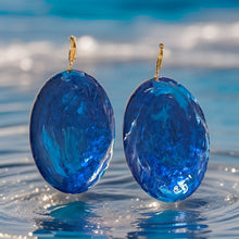 Load image into Gallery viewer, Blue Marble Oval Dome Lures of Love Earrings
