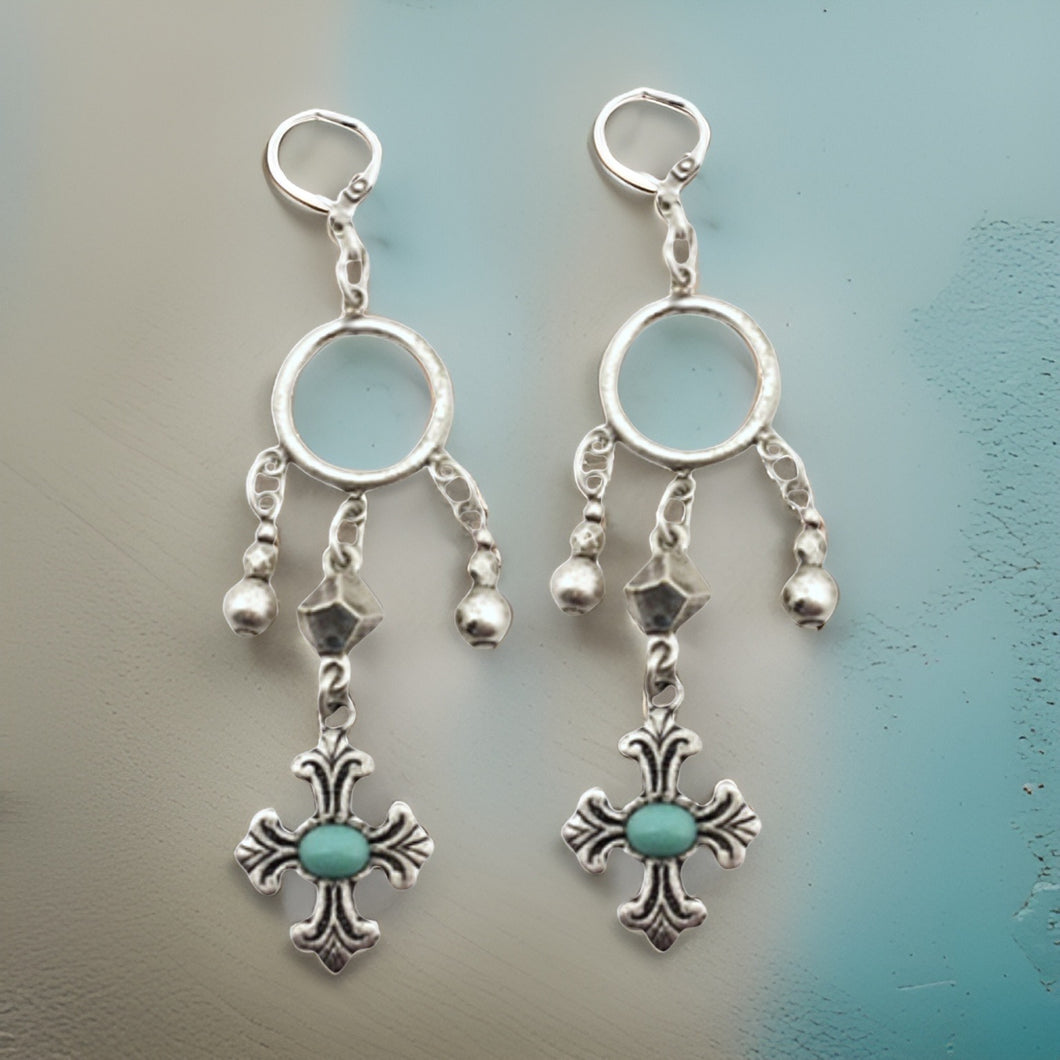 Silver Cross Dangle Earrings