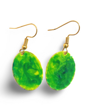 Load image into Gallery viewer, Green Yellow Marble Mini Oval Lures of Love Earrings
