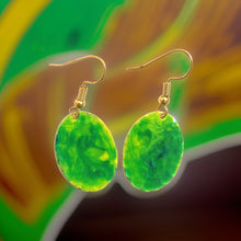 Load image into Gallery viewer, Green Yellow Marble Mini Oval Lures of Love Earrings
