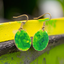 Load image into Gallery viewer, Green Yellow Marble Mini Oval Lures of Love Earrings
