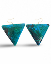 Load image into Gallery viewer, Blue Green Marble Triangle Dome Lures of Love Earrings
