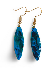 Load image into Gallery viewer, Blue Green Marble Mini Navette Lures of Love Earrings
