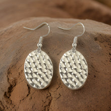 Load image into Gallery viewer, Hammered Small Flat Oval Dangle Earrings
