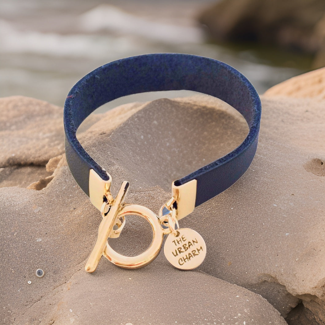 Navy Leather Color Band Bracelet