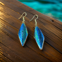 Load image into Gallery viewer, Art Deco Hand Painted Blue Green Wavy Earrings
