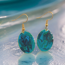 Load image into Gallery viewer, Blue &amp; Green Hand Painted Marbleized Mini Oval Earrings

