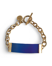 Load image into Gallery viewer, Blue Leather and Chain ID Toggle Bracelet
