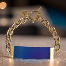 Load image into Gallery viewer, Blue Leather and Chain ID Toggle Bracelet
