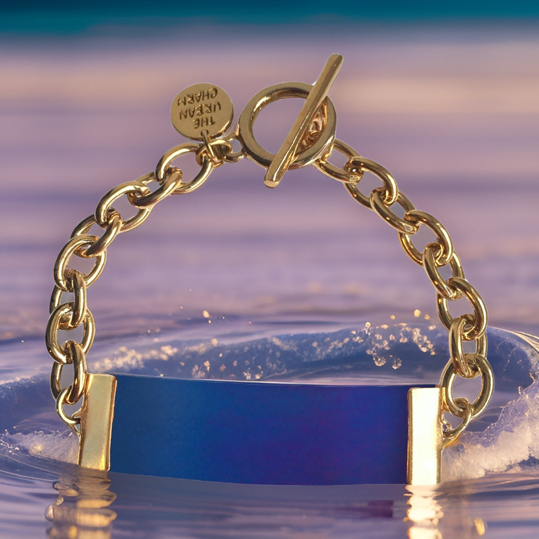 Blue Leather and Chain ID Toggle Bracelet