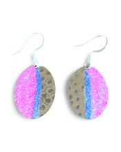 Load image into Gallery viewer, Art Deco Hand Painted Pink &amp; Blue Mini Oval Earrings
