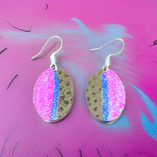 Load image into Gallery viewer, Art Deco Hand Painted Pink &amp; Blue Mini Oval Earrings
