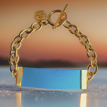 Load image into Gallery viewer, Baby Blue Leather and Chain ID Toggle Bracelet by The Urban Charm
