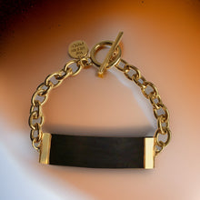 Load image into Gallery viewer, Black Leather and Chain ID Toggle Bracelet by The Urban Charm
