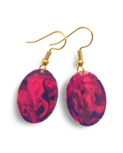 Load image into Gallery viewer, Purple Hand Painted Marbleized Mini Oval Earrings
