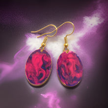 Load image into Gallery viewer, Purple Hand Painted Marbleized Mini Oval Earrings
