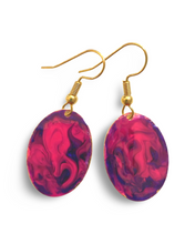 Load image into Gallery viewer, Purple Hand Painted Marbleized Mini Oval Earrings
