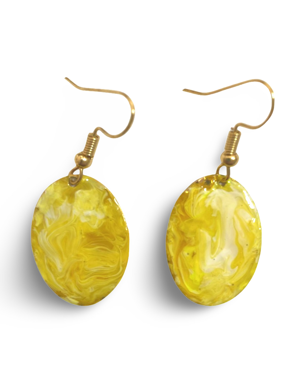 Yellow Hand Painted Marbleized Mini Oval Earrings
