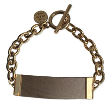 Load image into Gallery viewer, Distressed Grey Leather and Chain ID Toggle Bracelet by The Urban Charm
