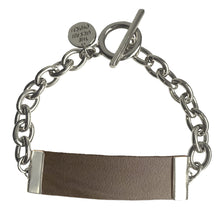 Load image into Gallery viewer, Distressed Grey Leather and Chain ID Toggle Bracelet by The Urban Charm
