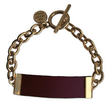 Load image into Gallery viewer, Red Wine Leather Chain ID Toggle Bracelet by The Urban Charm
