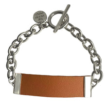 Load image into Gallery viewer, Tan Leather and Chain ID Toggle Bracelet by The Urban Charm
